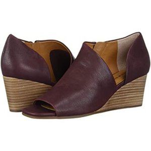 Lucky Brand Womens Tylera Slip On Open Toe Wedge Bootie in Sugar Red, Sz10